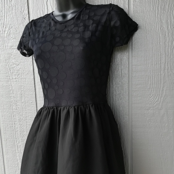 Party Mini Dress Polka Dot Black Sheer Top Small - Picture 4 of 6